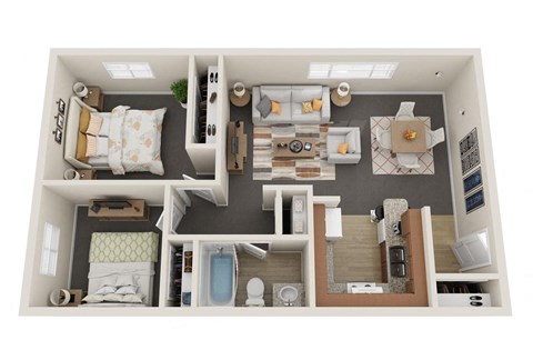 Floor plan for 2 beds, 1 bath, 745 sqft